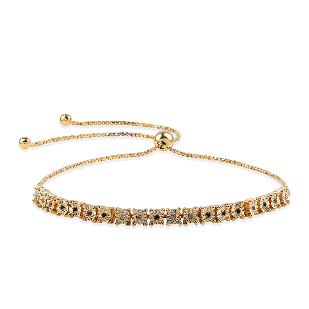 Goldplattiertes Silberarmband mit schwarzem Diamant 1 