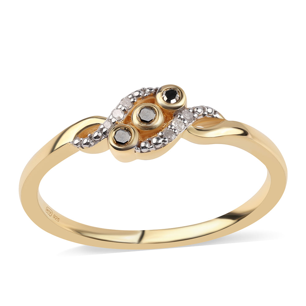 Goldplattierter Silberring mit schwarzem Diamant 1 