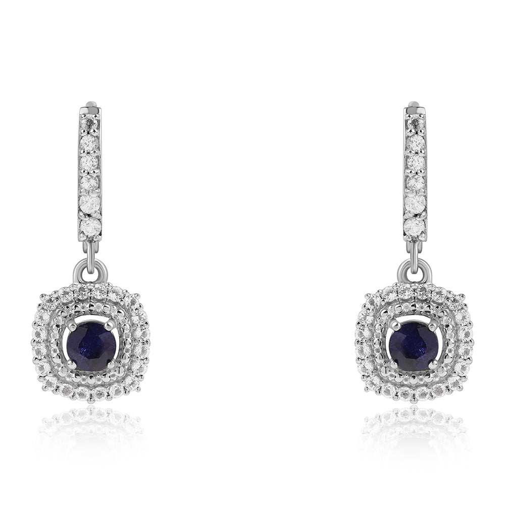 Silberohrringe mit australischem blauem Saphir und weißem Topas