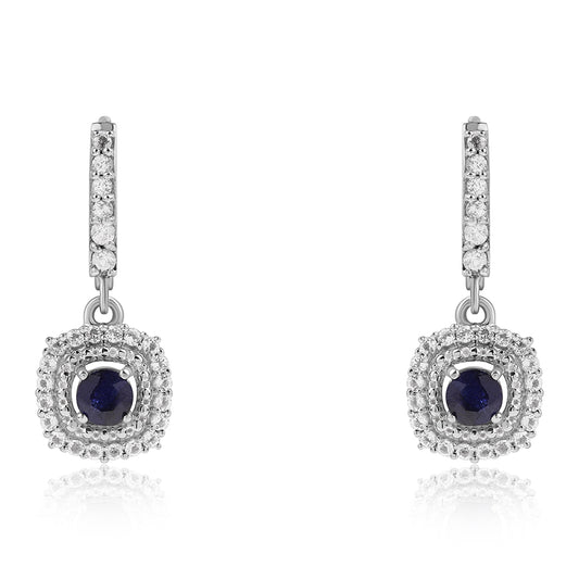 Silberohrringe mit australischem blauem Saphir und weißem Topas