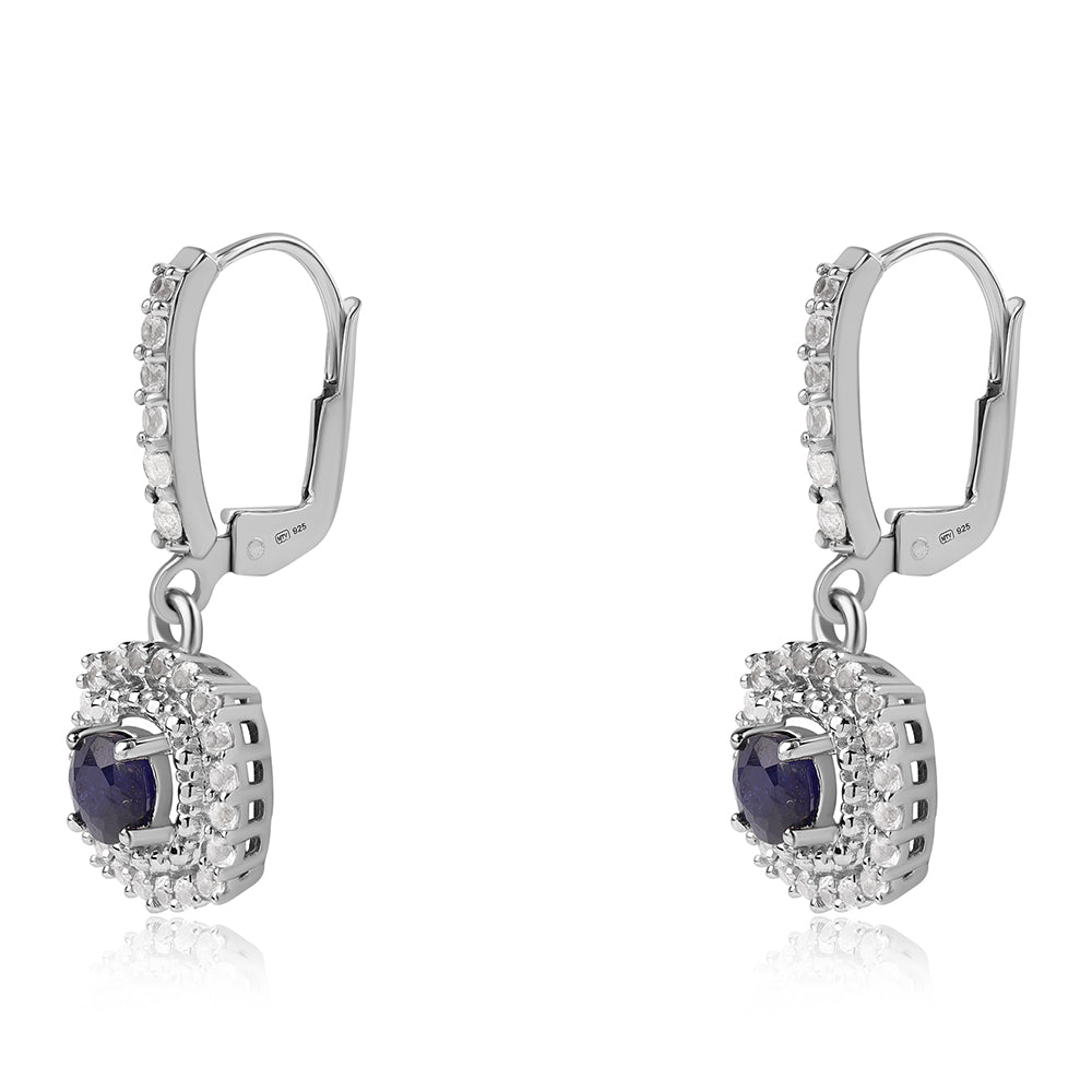 Silberohrringe mit australischem blauem Saphir und weißem Topas 1 