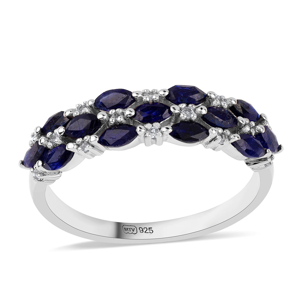 Silberring mit australischem blauem Saphir und weißem Topas