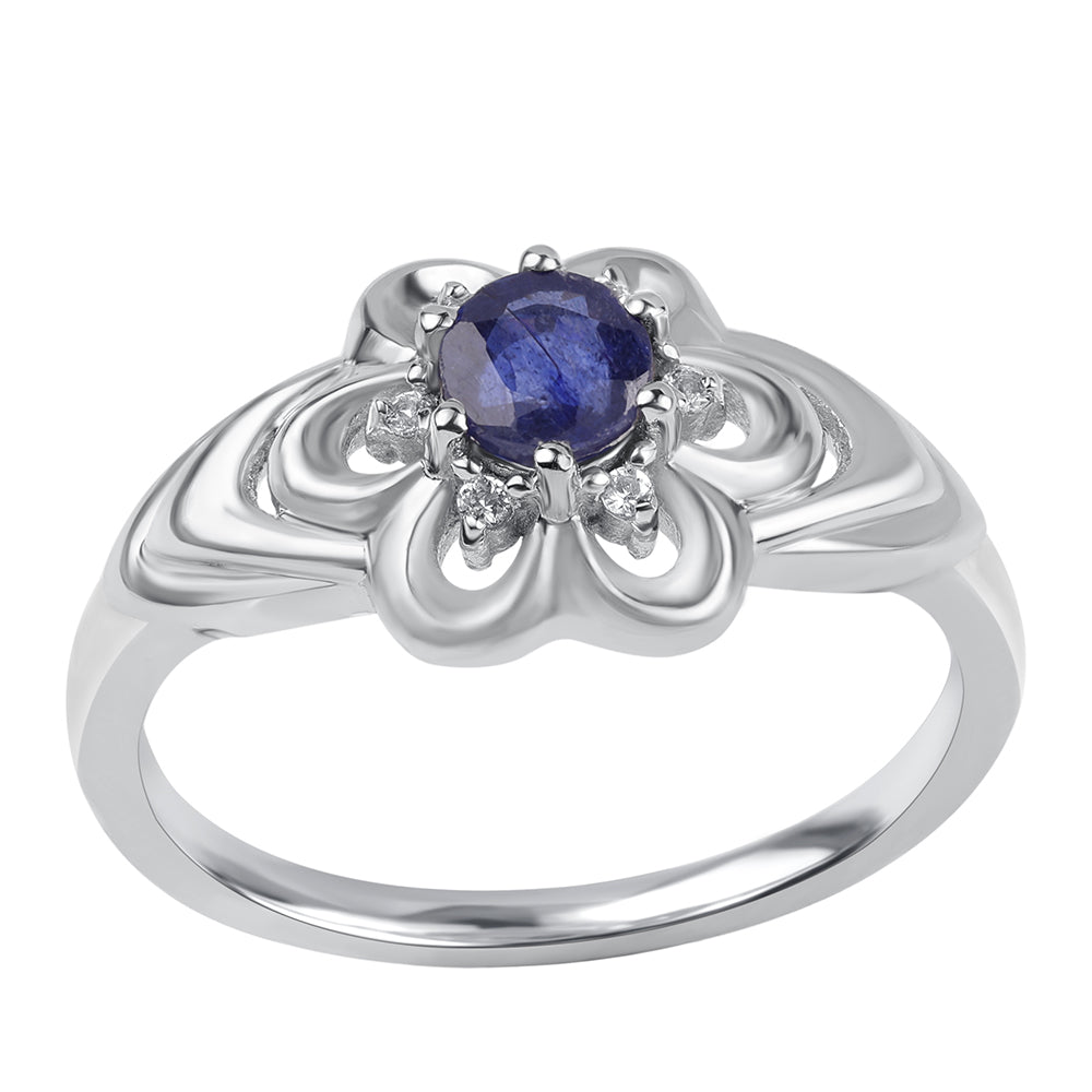 Silberring mit australischem blauem Saphir und weißem Topas 1 