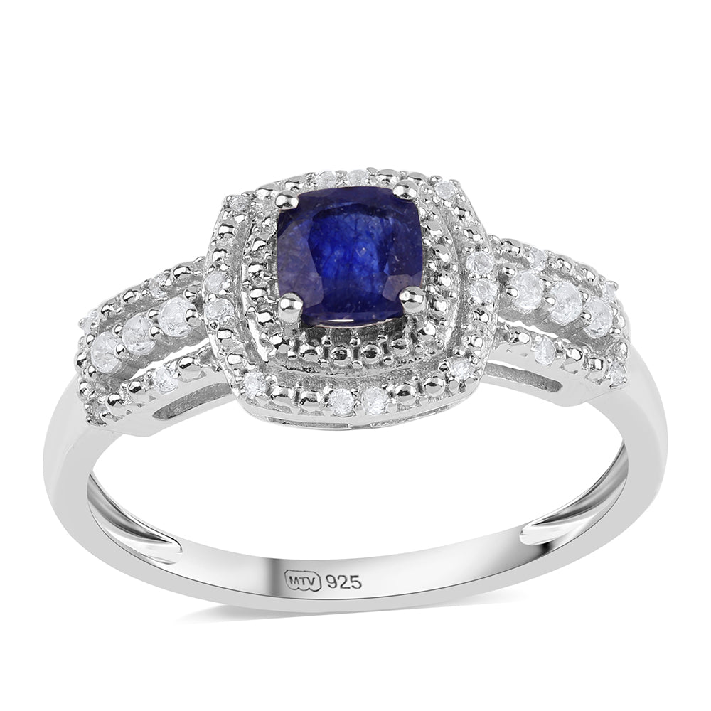 Silberring mit australischem blauem Saphir und weißem Topas 1 