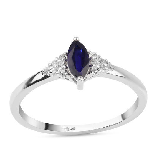 Silberring mit australischem blauem Saphir und weißem Topas