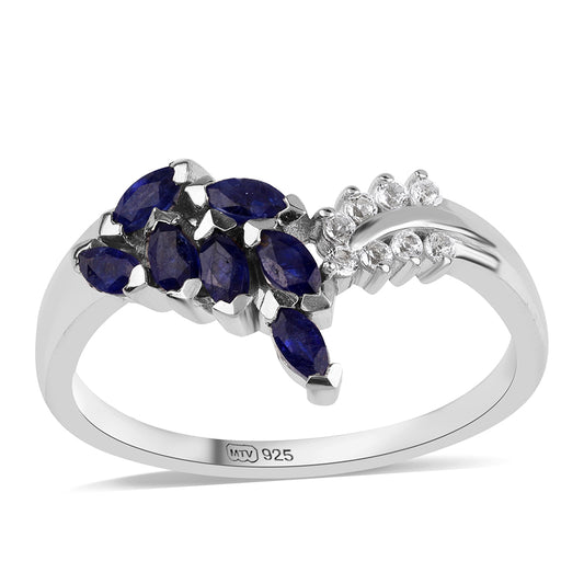 Silberring mit australischem blauem Saphir und weißem Topas