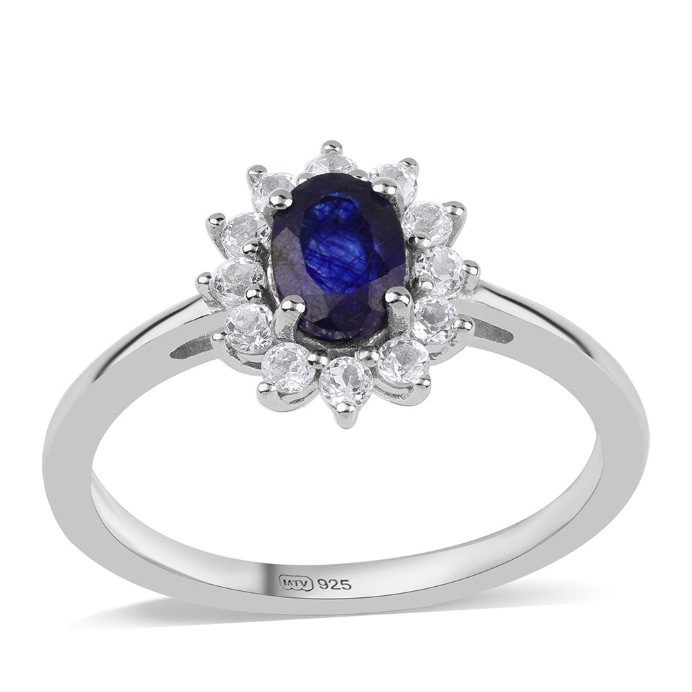 Silberring mit australischem blauem Saphir und weißem Topas 1 