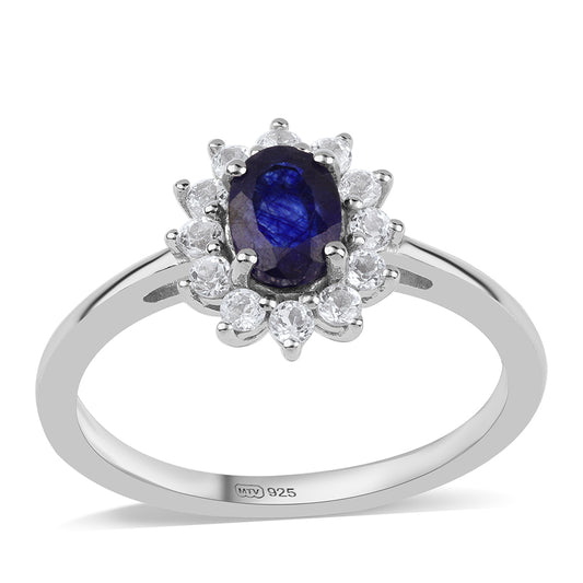 Silberring mit australischem blauem Saphir und weißem Topas