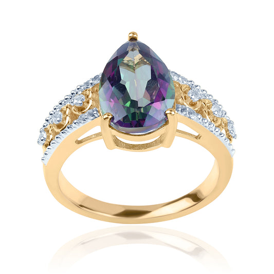 Goldplattierter Silberring mit mystischem Topas und weißem Topas