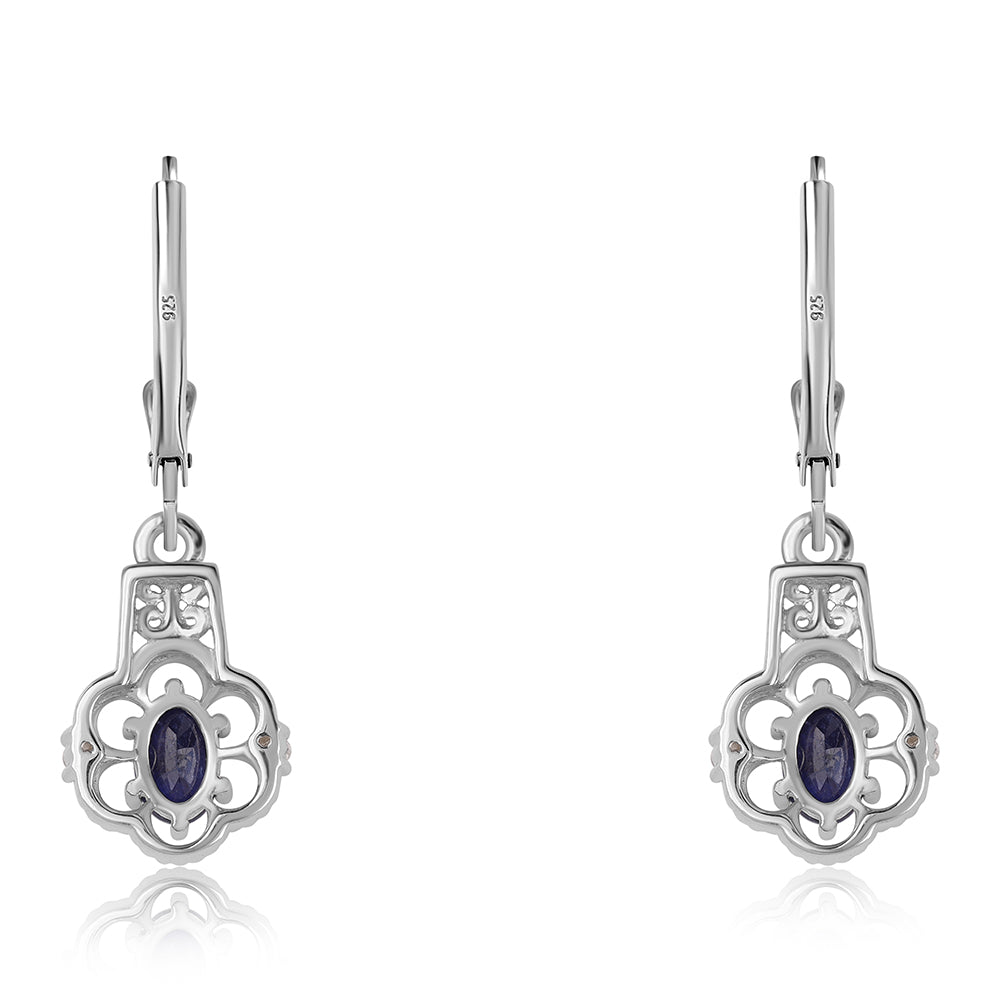 Silberohrringe mit australischem blauem Saphir und weißem Topas 3 