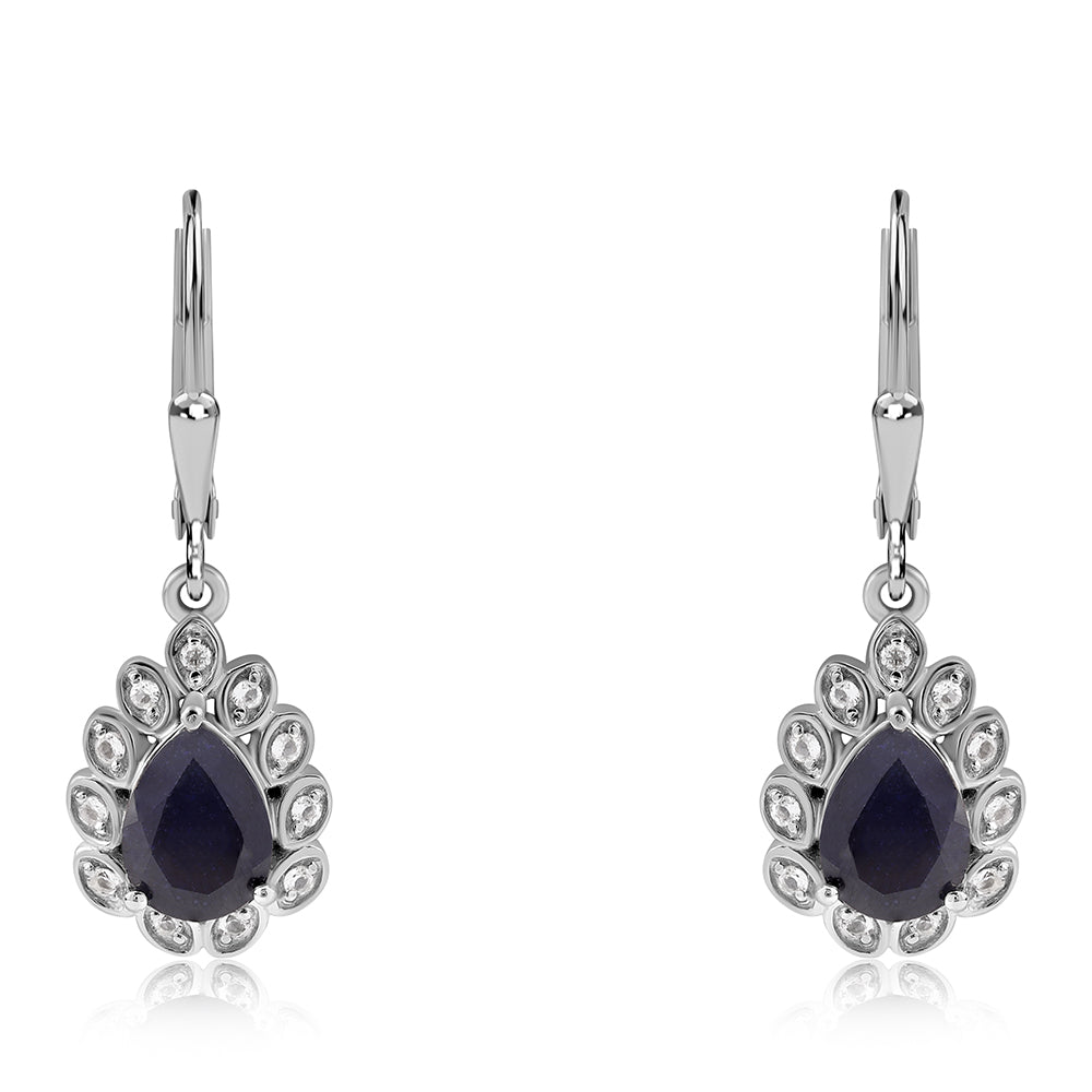 Silberohrringe mit australischem blauem Saphir und weißem Topas