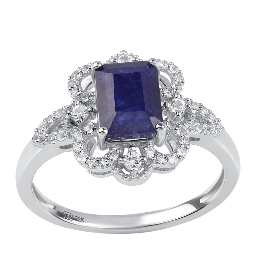 Silberring mit australischem blauem Saphir und weißem Topas 1 