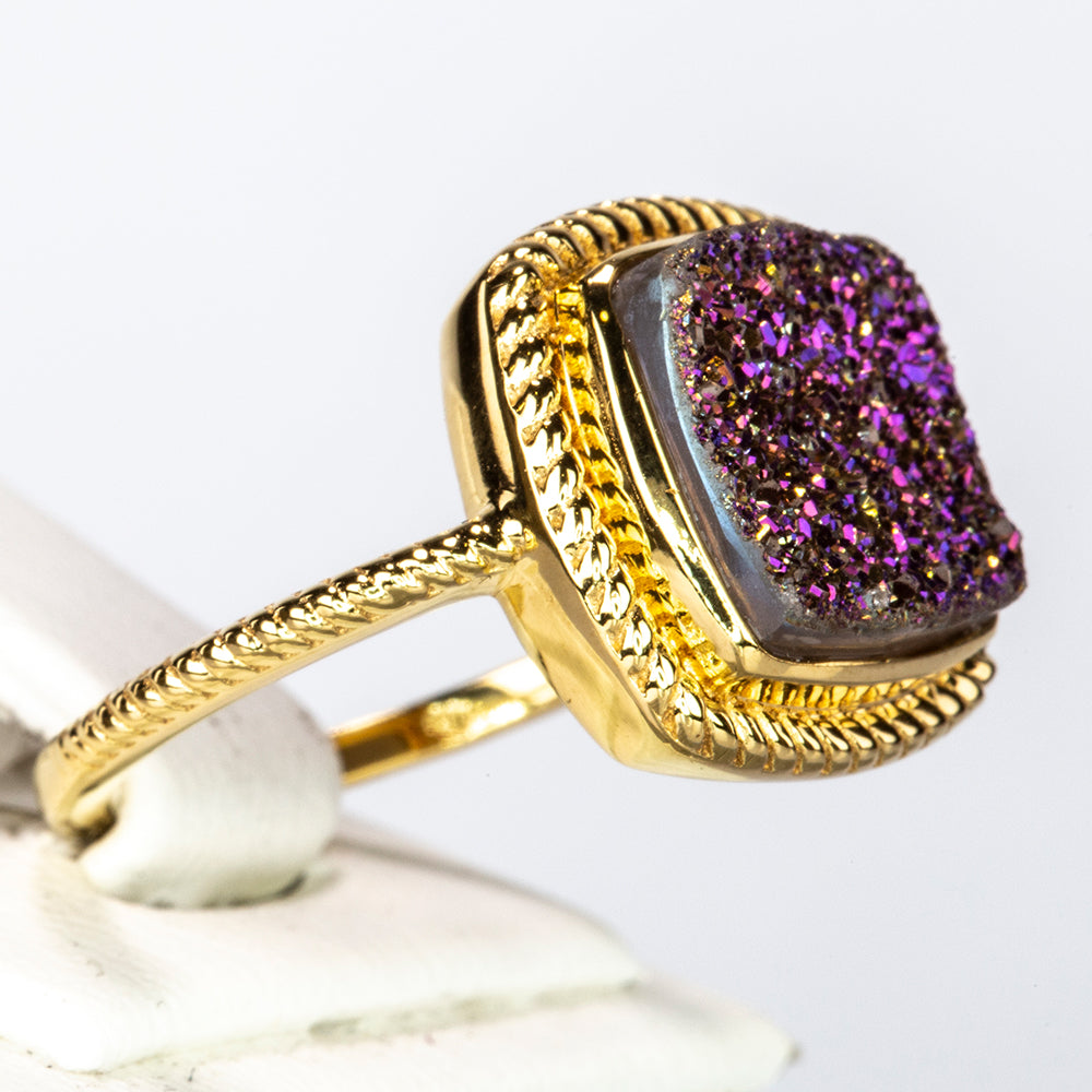 Goldplattierter Silberring mit lila Druse 4 