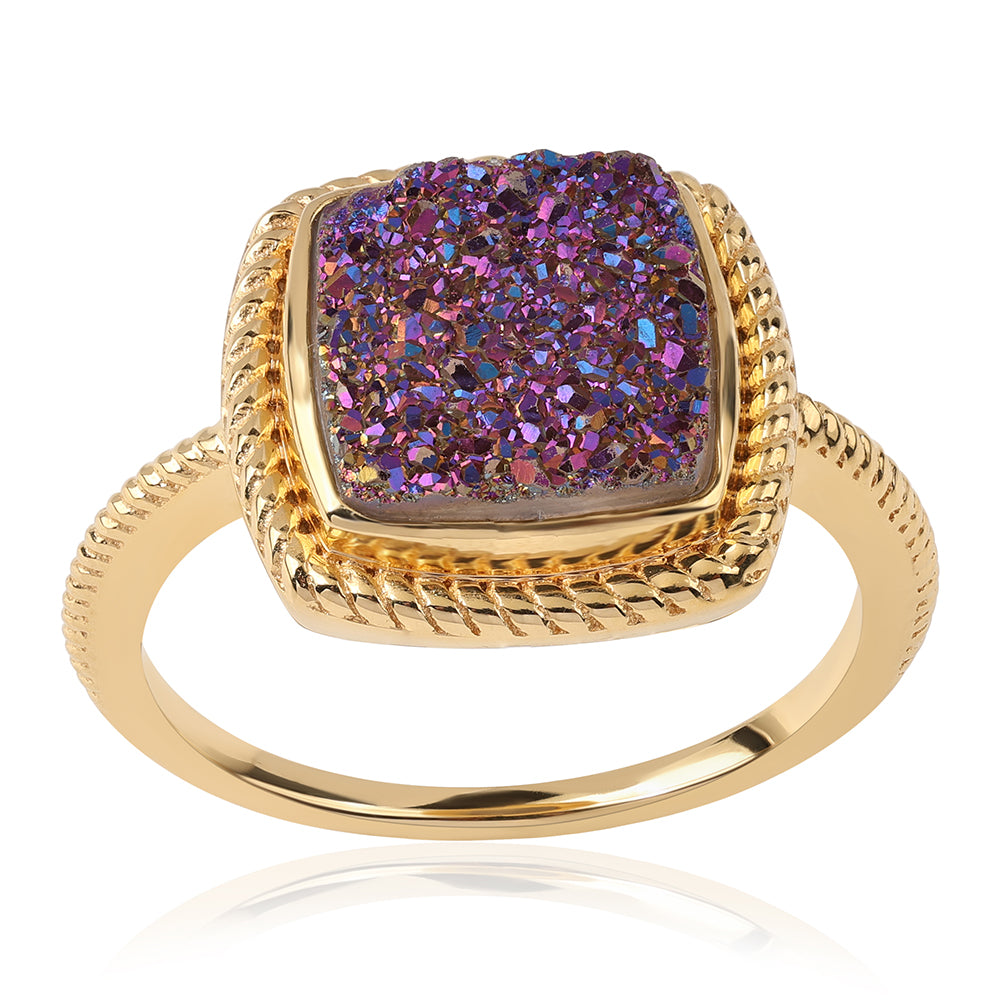 Goldplattierter Silberring mit lila Druse