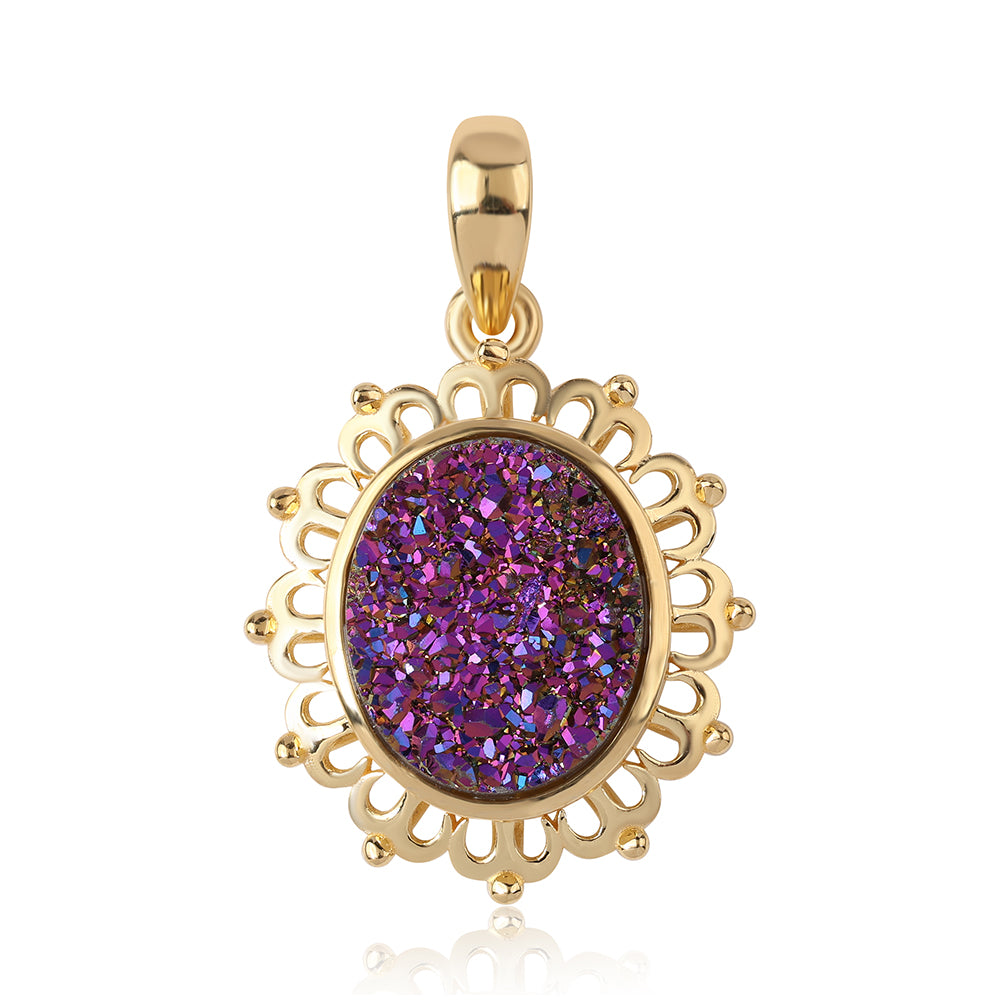 Goldplattierter Silberanhänger mit lila Druse