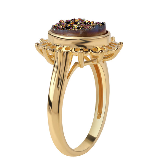 Goldplattierter Silberring mit lila Druse