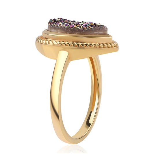 Goldplattierter Silberring mit lila Druse
