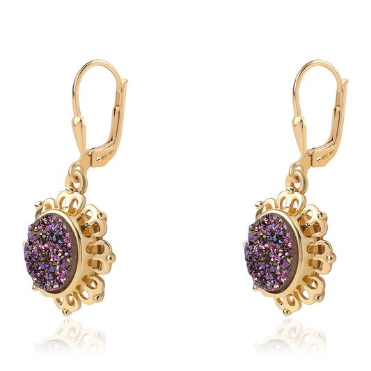 Goldplattierte Silberohrringe mit lila Druse