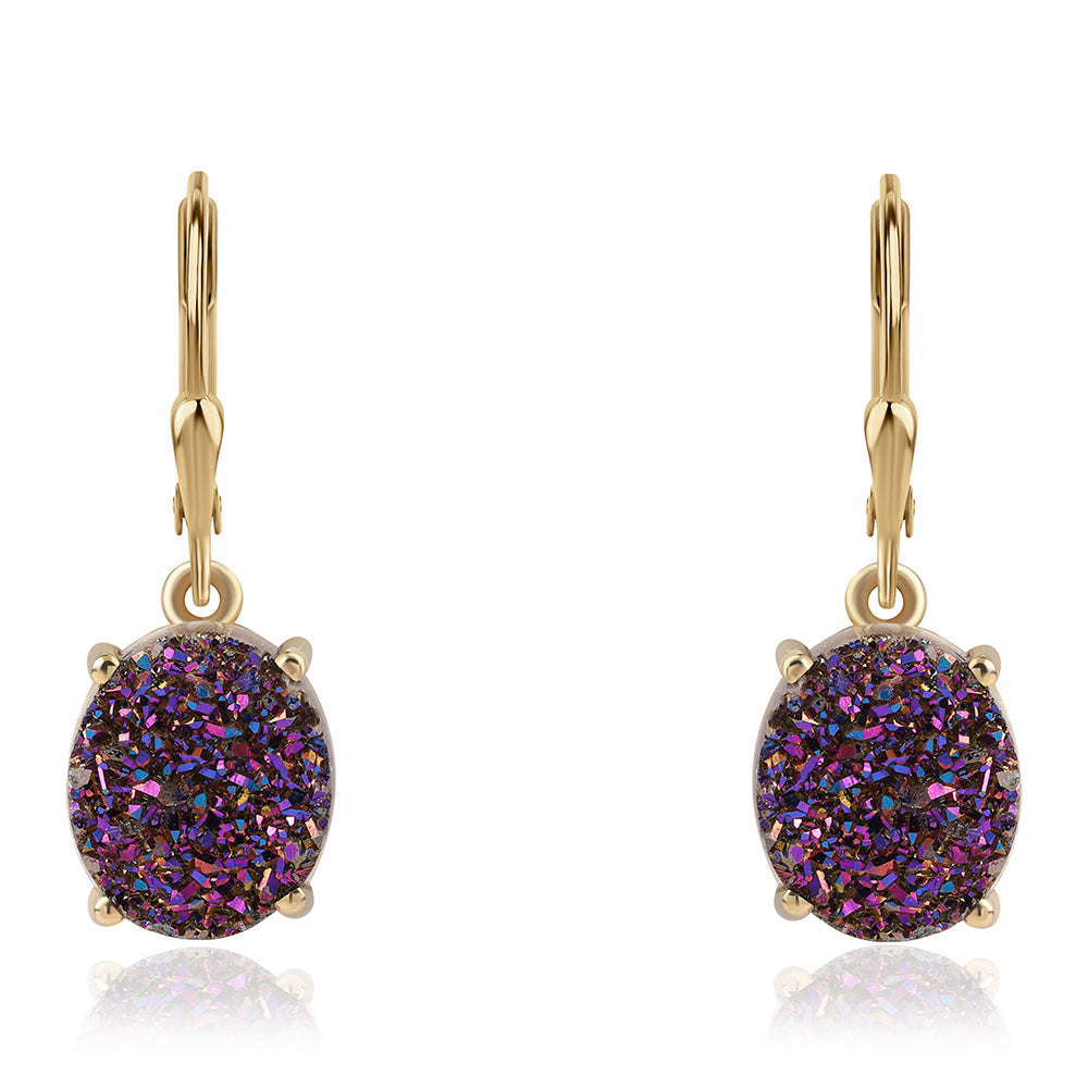 Goldplattierte Silberohrringe mit lila Druse