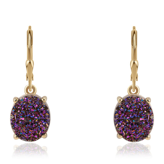 Goldplattierte Silberohrringe mit lila Druse