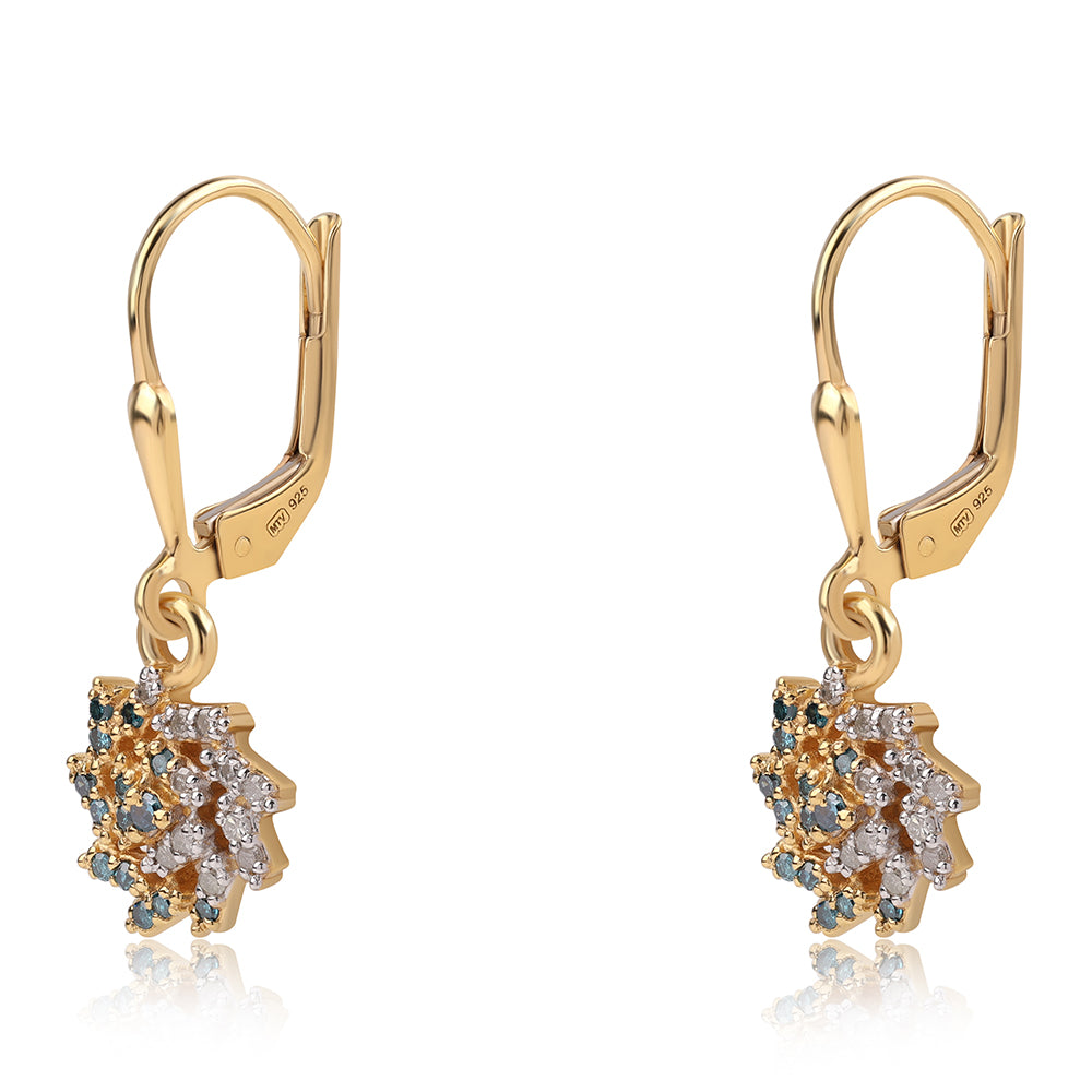 Goldplattierte Silberohrringe mit blauem Diamant 2 