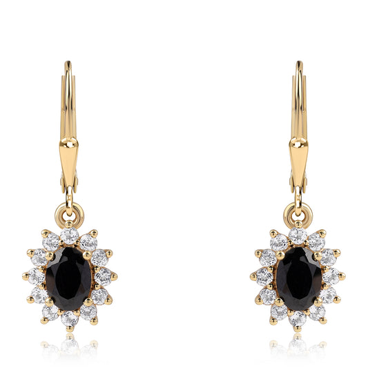 Goldplattierte Silberohrringe mit schwarzem Spinell und weißem Topas