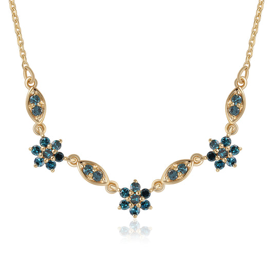 Goldplattierte Silberhalskette mit blauem Diamant