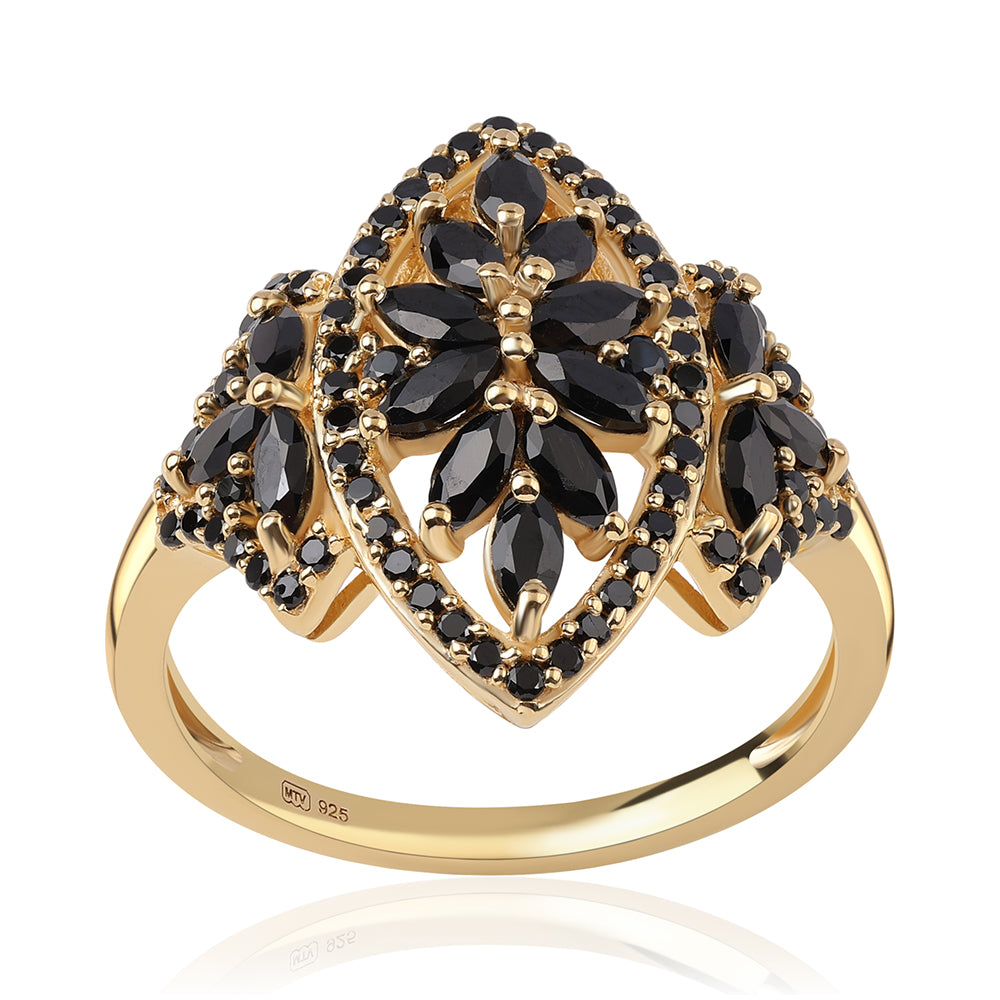 Goldplattierter Silberring mit schwarzem Spinell 1 