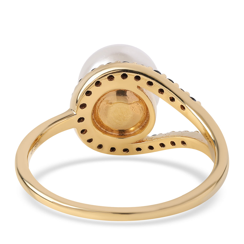 Goldplattierter Silberring mit schwarzem Spinell und weißer Süßwasserperle 3 