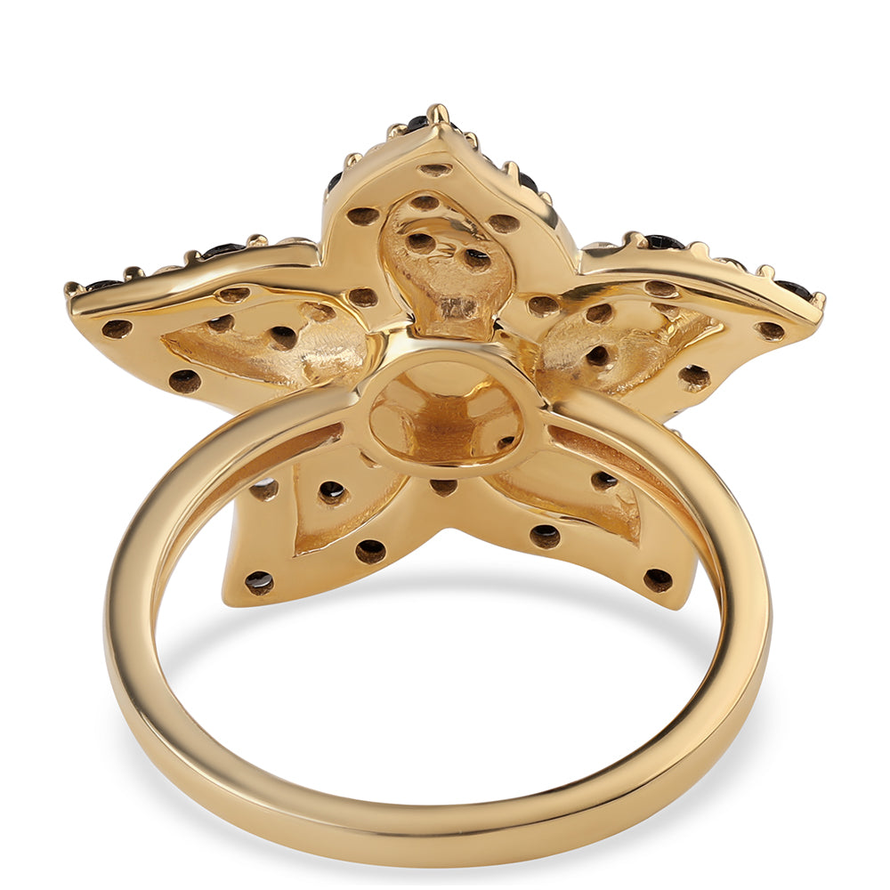 Goldplattierter Silberring mit schwarzem Spinell und weißer Süßwasserperle 3 