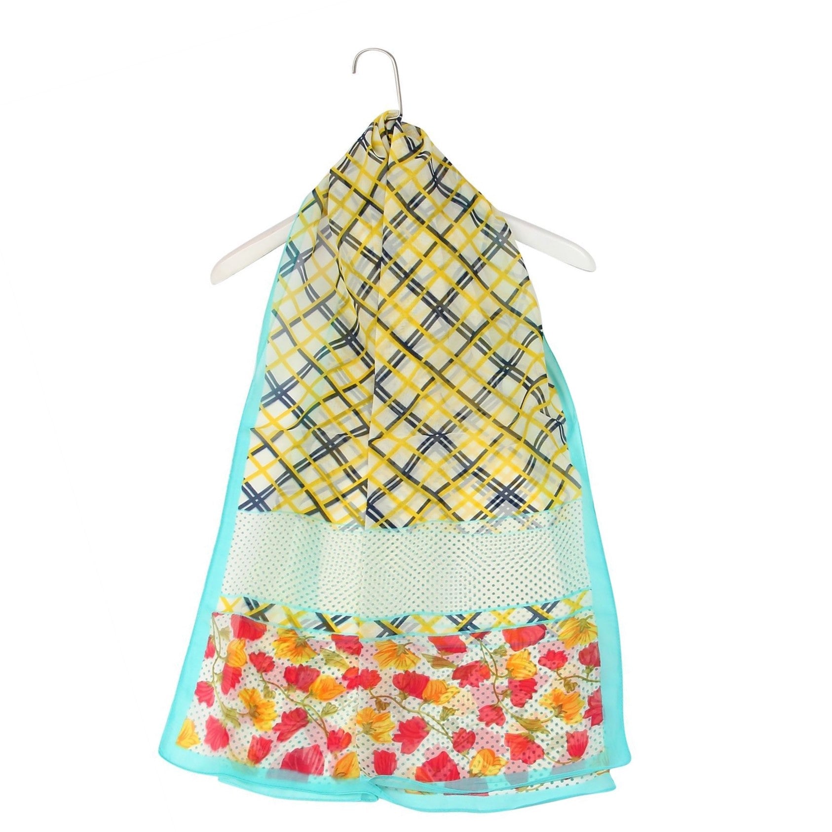 Chequered And Flower Patterned Scarf, 50 cm x 160 cm, 100% Polyester 1 