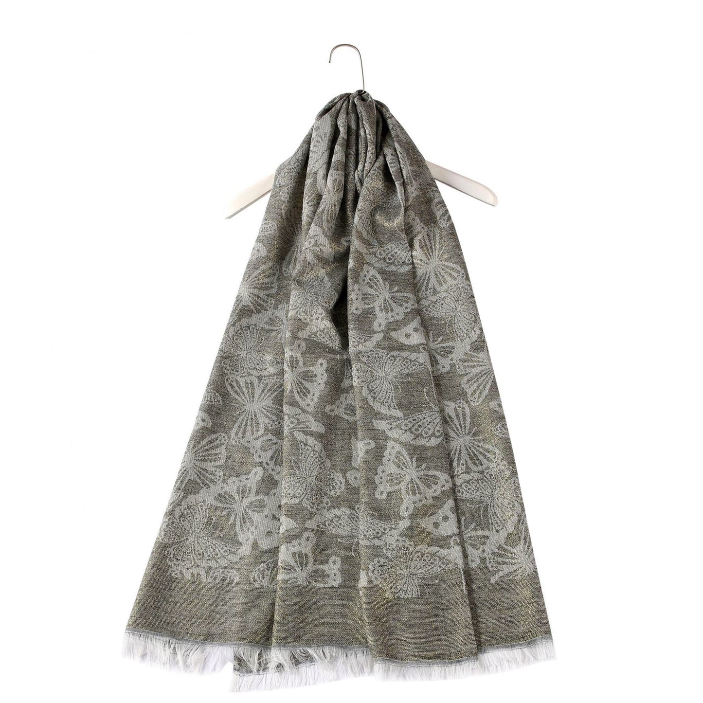 Butterfly Patterned, Shiny Black Scarf , 70 cm x 180 cm, 100% Viscose