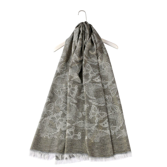 Butterfly Patterned, Shiny Black Scarf , 70 cm x 180 cm, 100% Viscose