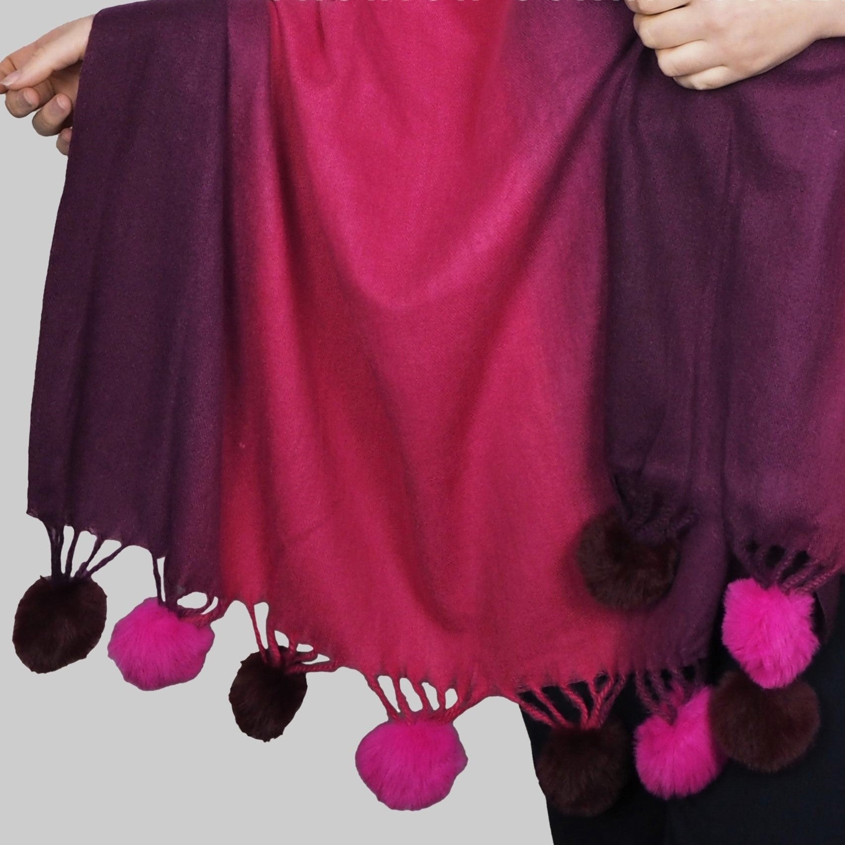 Wool Scarf With Pom Pom, 65 cm x 180 cm, Multicolor Garnet, 30% Wool 70% Acrylic 4 