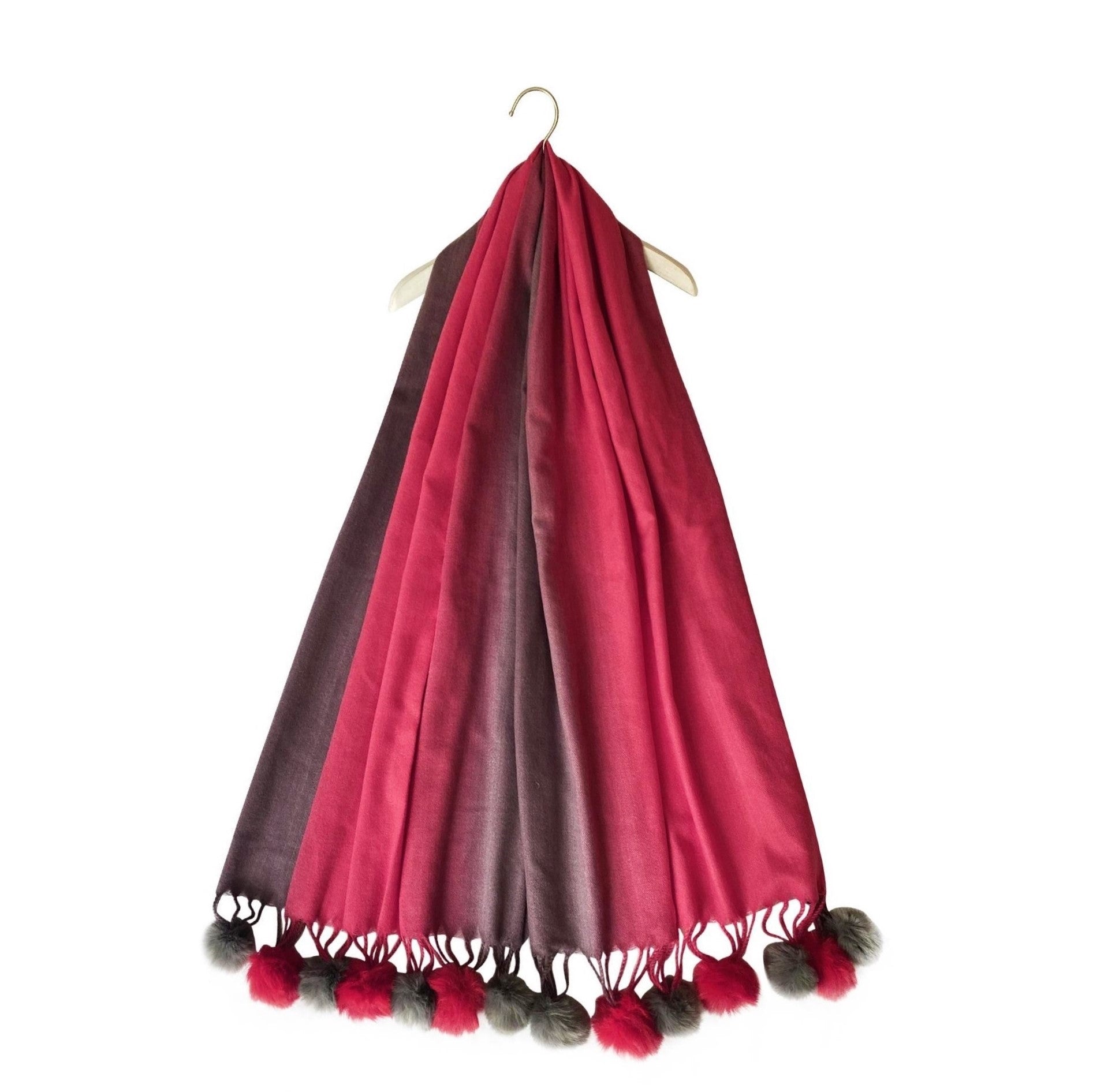 Wool Scarf With Pom Pom, 65 cm x 180 cm, Multicolor Garnet, 30% Wool 70% Acrylic 1 