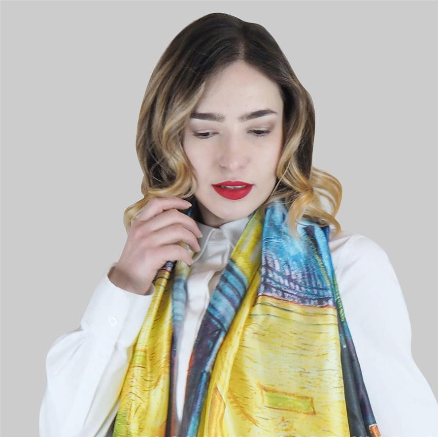 Silk Scarf, 70 cm x 180 cm, Van Gogh - Terrace At Night, 50% Silk 50% Viscose 6 