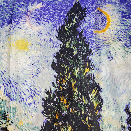 100% Seidenschal, 90 cm x 180 cm, Van Gogh Zypresse und Stern