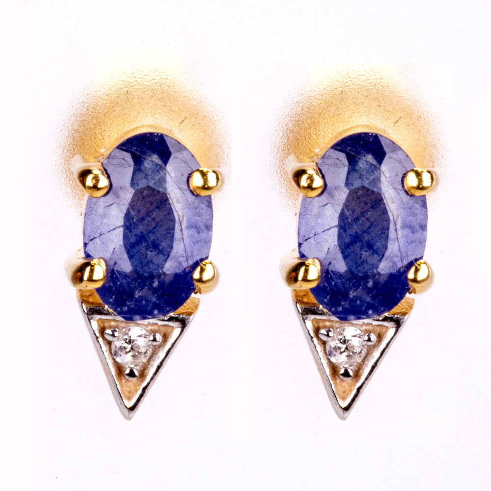 Goldplattierte Silberohrringe mit australischem blauem Saphir und weißem Zirkon 1 