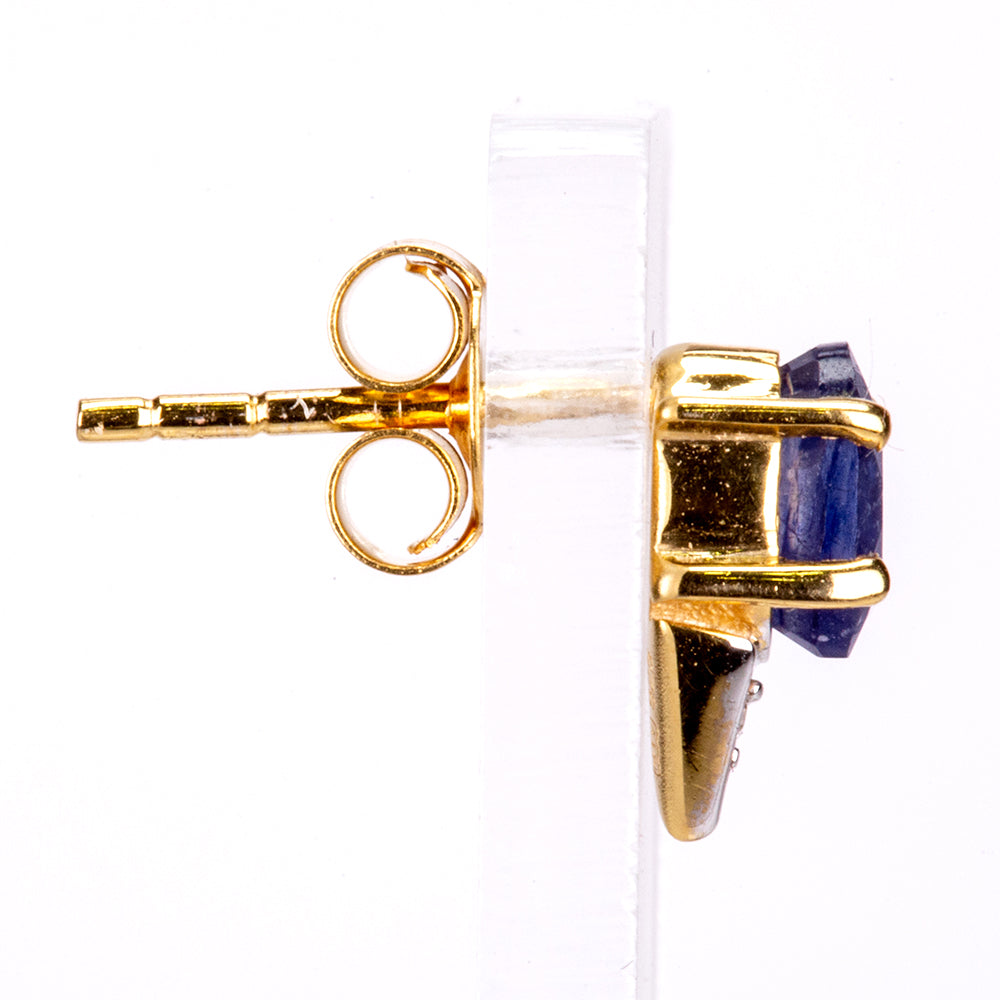 Goldplattierte Silberohrringe mit australischem blauem Saphir und weißem Zirkon 2 
