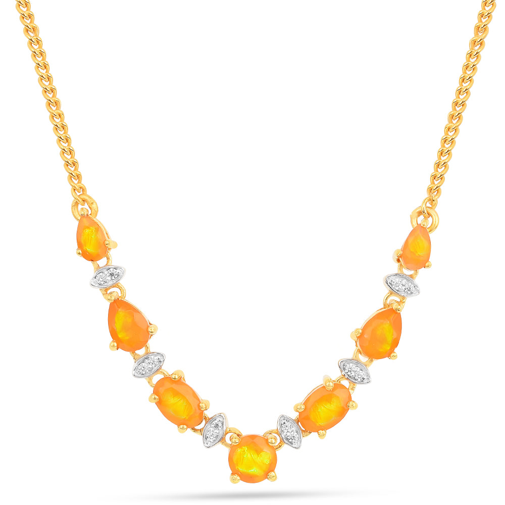 Goldplattierte Silberhalskette mit Feueropal und weißem Zirkon 1 