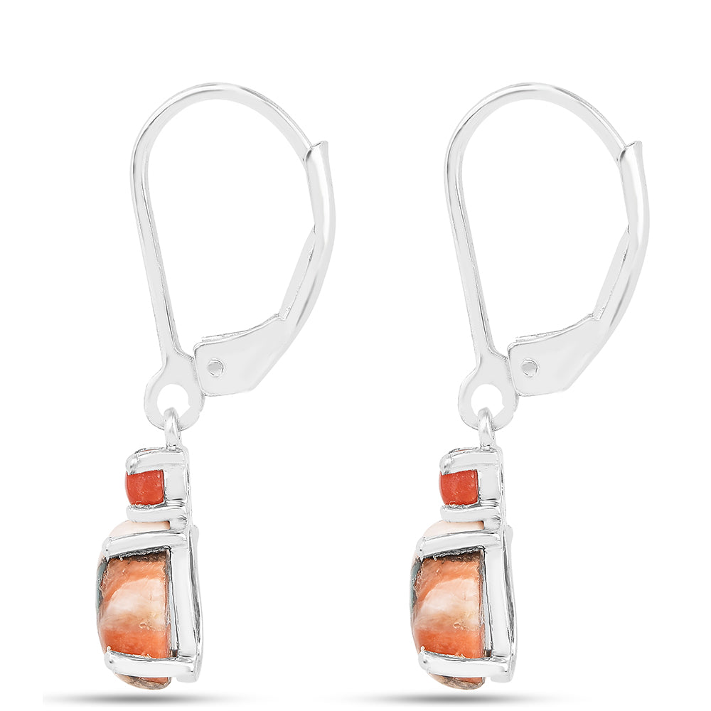 Silberohrringe mit Austerntürkis und roter Koralle 2 