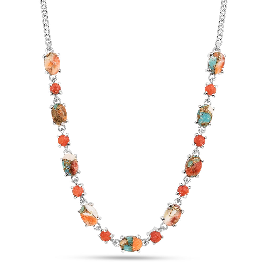 Silberhalskette mit Austerntürkis und roter Koralle 1 