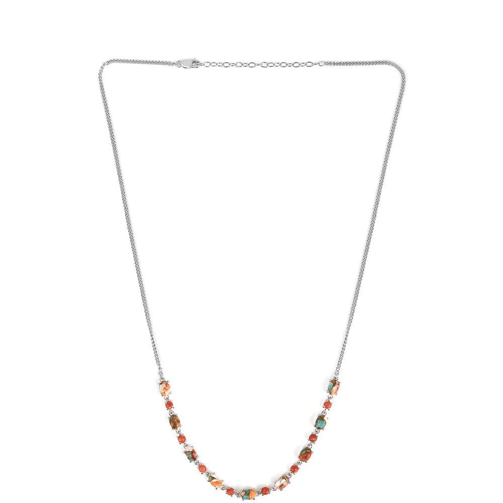 Silberhalskette mit Austerntürkis und roter Koralle