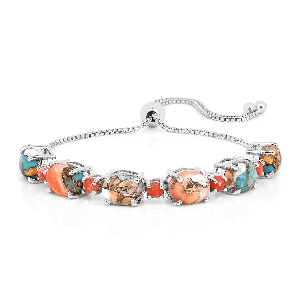 Silberarmband mit Austerntürkis und roter Koralle 1 