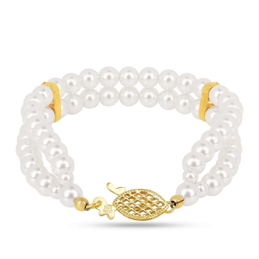 Goldplattiertes Silberarmband mit Cremefarbener Süßwasserperle und weißem Zirkon 1 