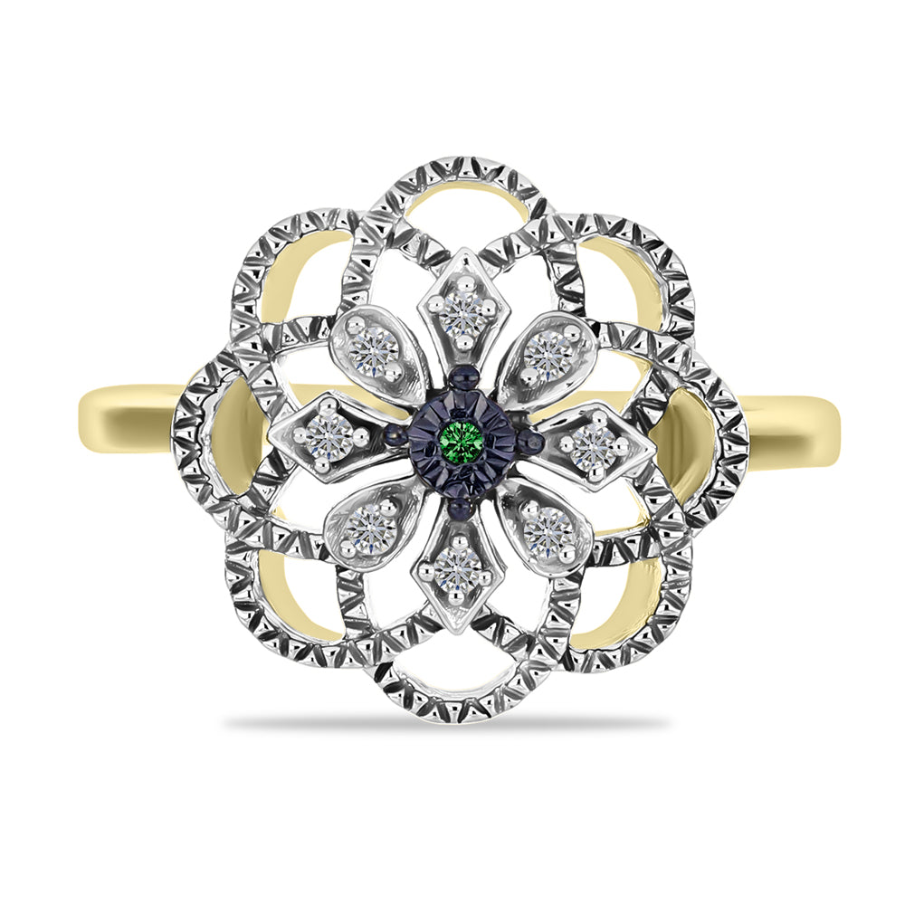 Goldplattierter Silberring mit grünem Diamant und weißem Diamant