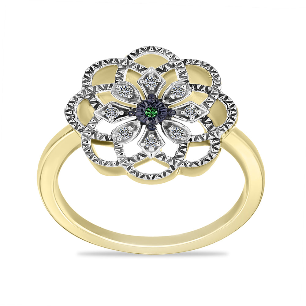 Goldplattierter Silberring mit grünem Diamant und weißem Diamant