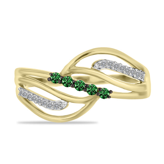 Goldplattierter Silberring mit grünem Diamant und weißem Diamant