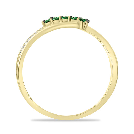 Goldplattierter Silberring mit grünem Diamant und weißem Diamant