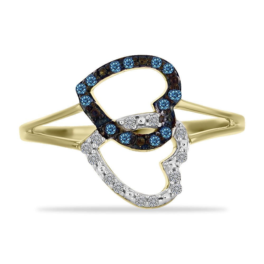 Goldplattierter Silberring mit blauem Diamant und weißem Diamant